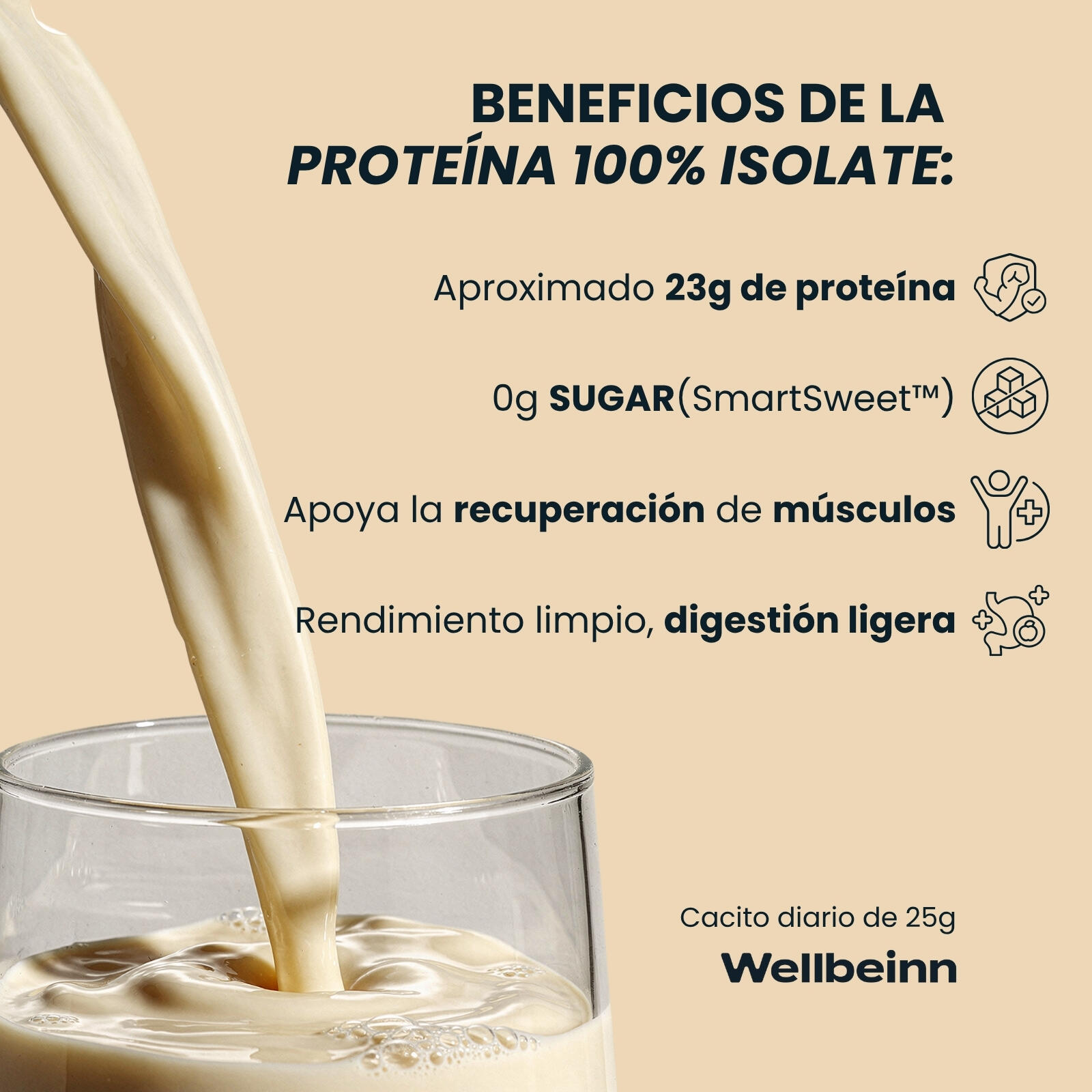Proteinn by Wellbeinn — Whey Isolate Vainilla 1kg | 89% Pureza, Sin Azúcares Aña 2/7