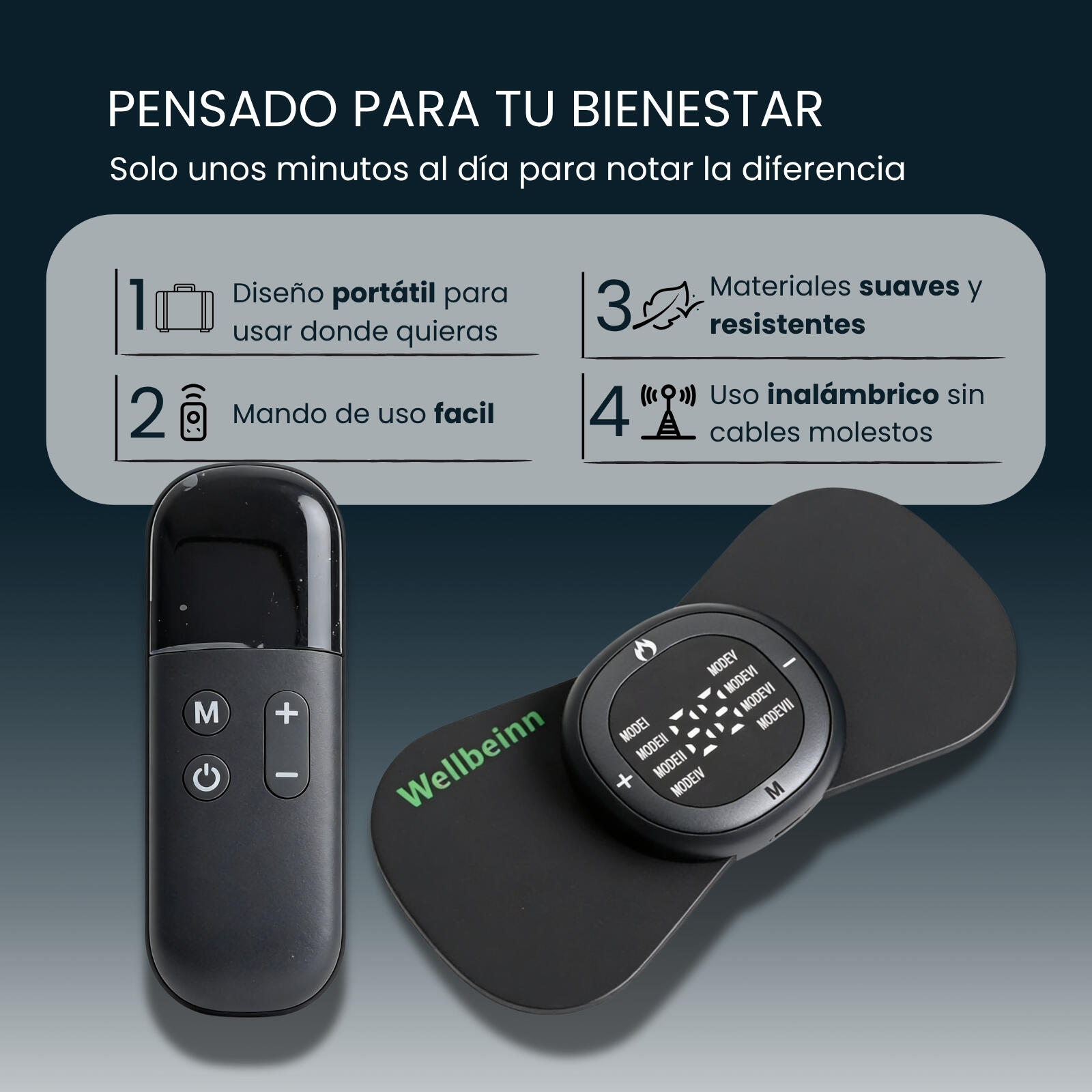 VIBINN 01 by Wellbeinn — Electroestimulador EMS Muscular con Calor | Recuperació 4/7