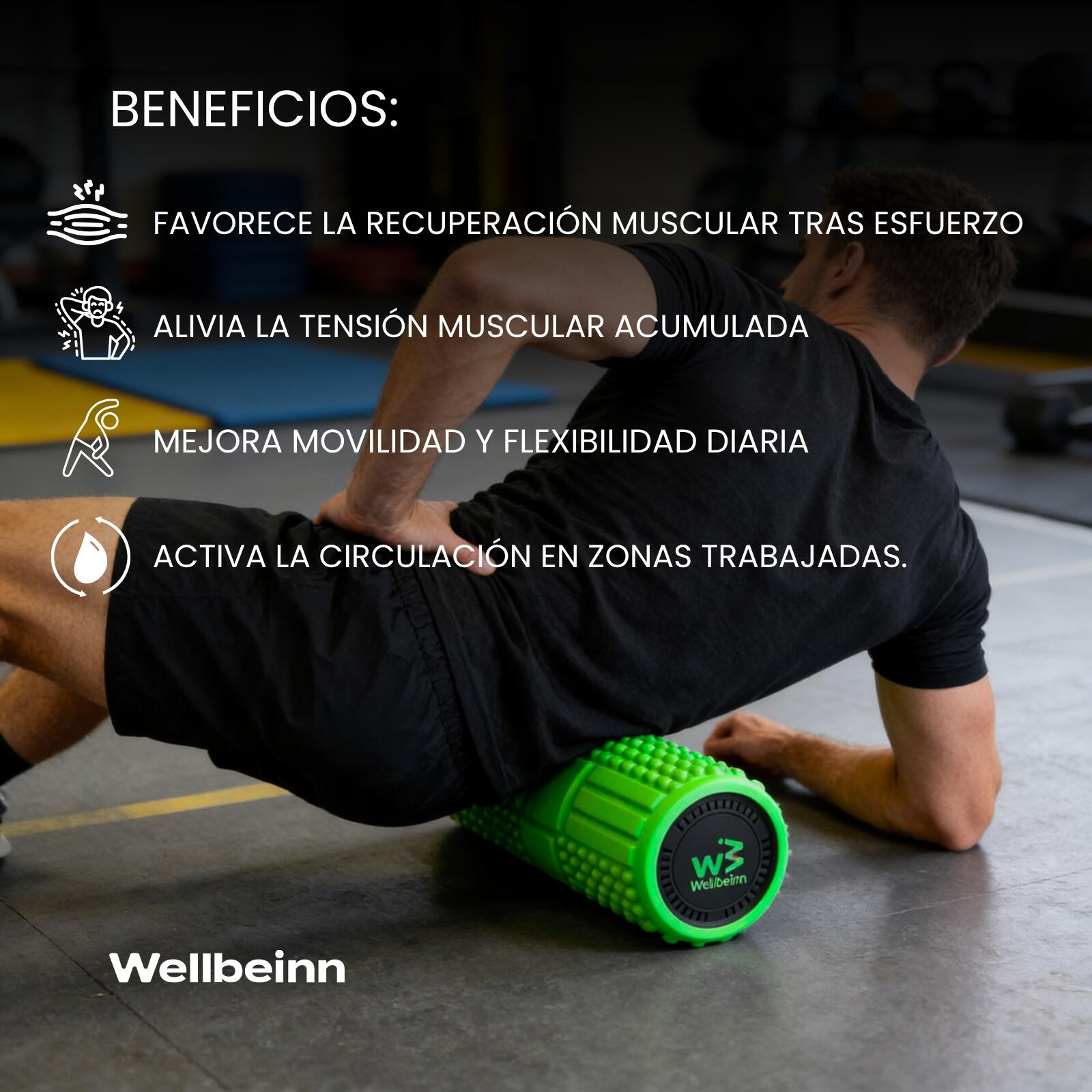 Rollinn by Wellbeinn — Foam Roller Vibratorio | 4 Niveles de Vibración para Recu 3/7