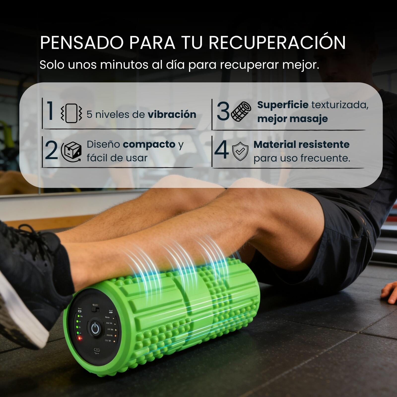 Rollinn by Wellbeinn — Foam Roller Vibratorio | 4 Niveles de Vibración para Recu 2/7