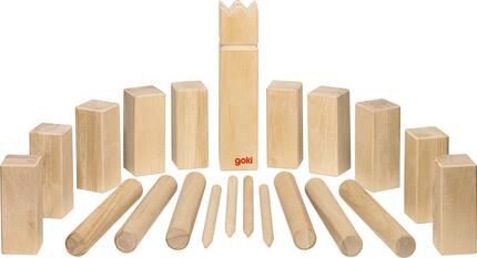 Goki Kubb Wikinger Holzspiel draußen Geschick Strategie 5+