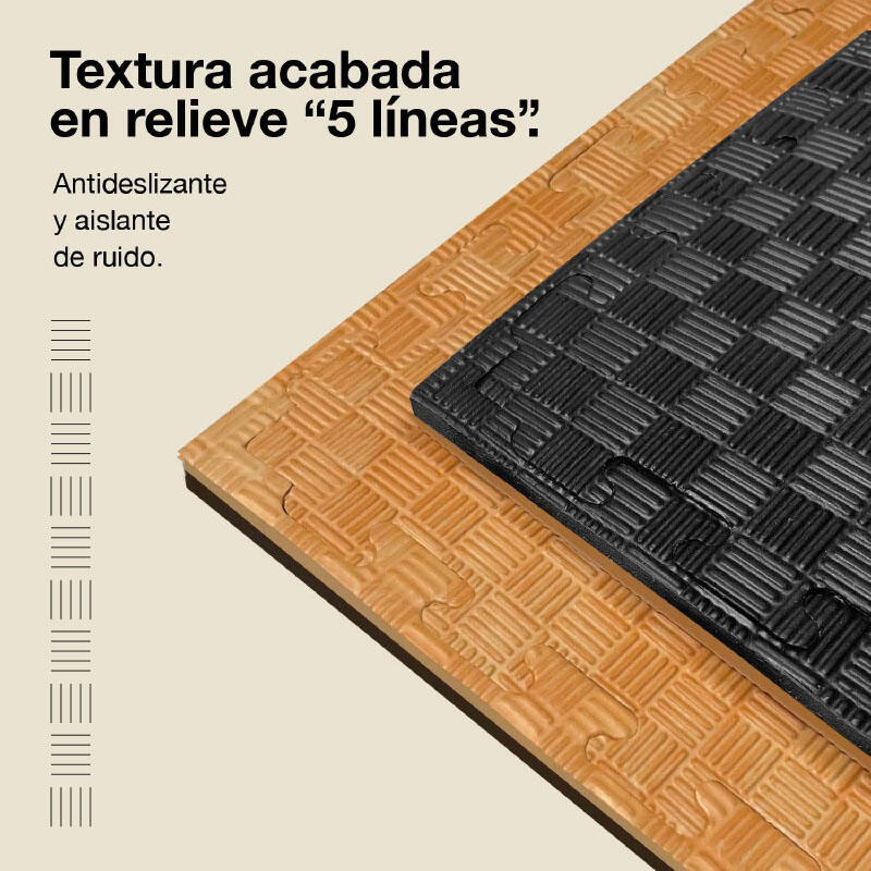 JOWY Tatame puzzle 1x1m 4cm, Modelo 5 linhas Madeira/Preto 4/6