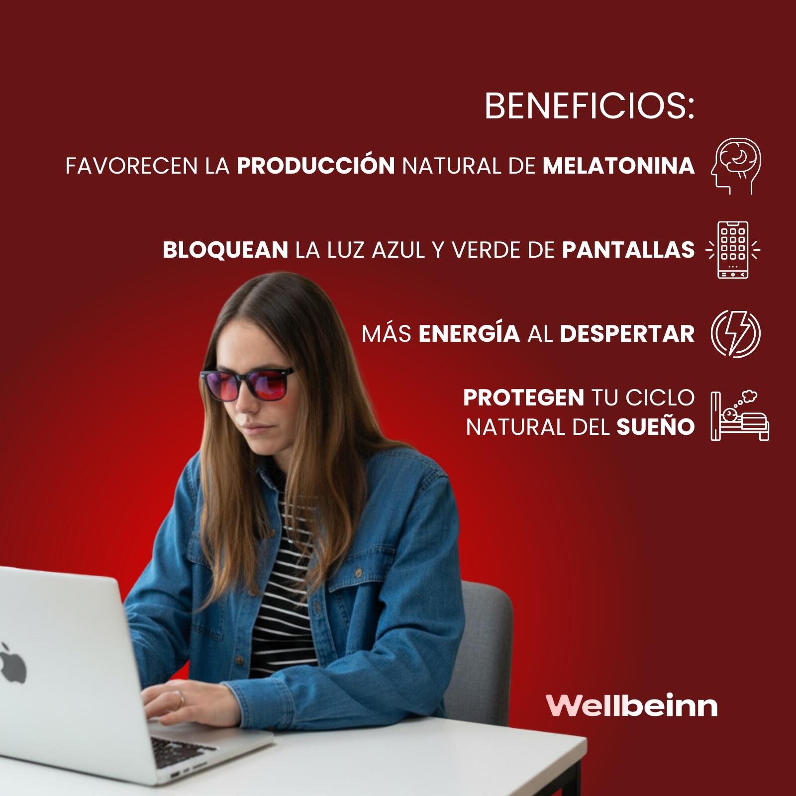 Gafas Red Horizon by Wellbeinn — Filtro Luz Azul y Verde para Mejorar el Sueño 2/7