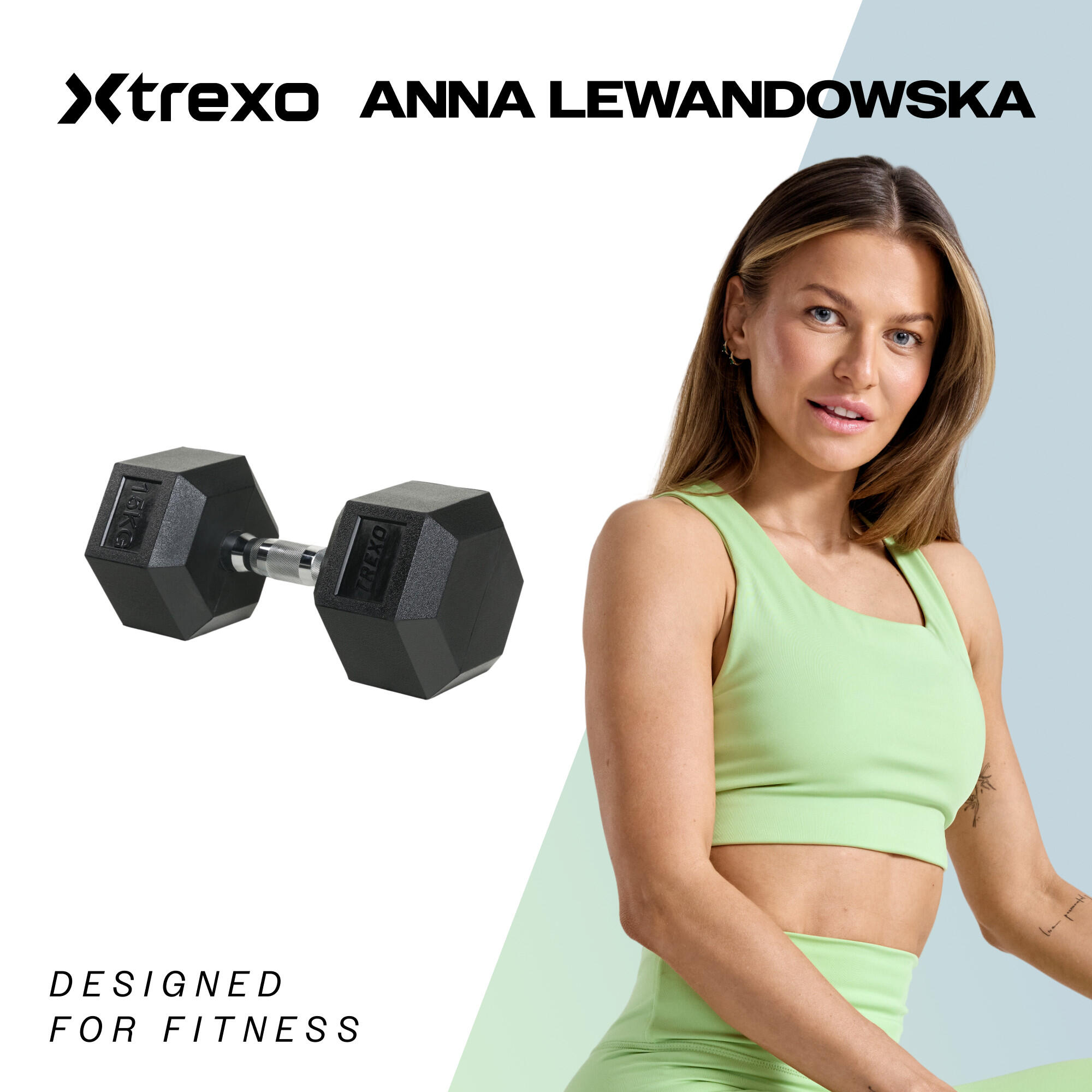Haltère caoutchouté XTREXO Hex 15 kg 2/7