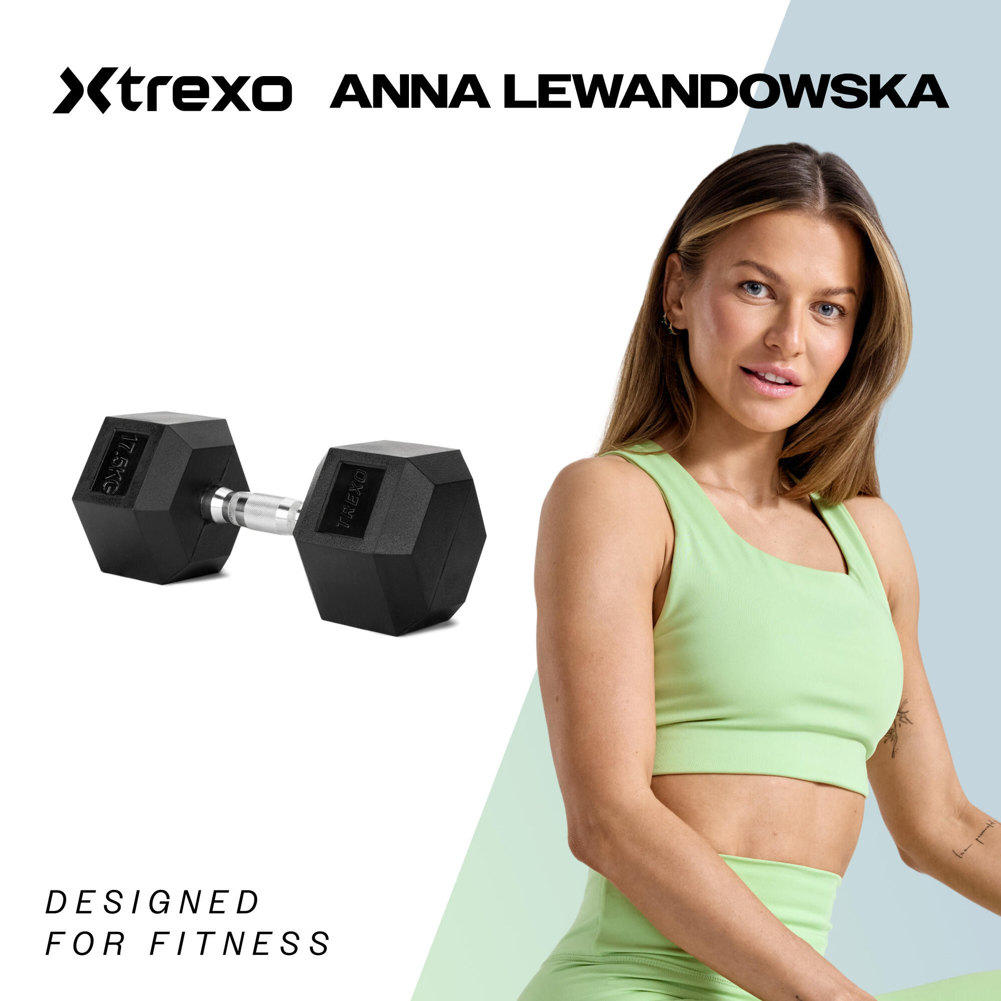 Hantel ogumowany XTREXO Hex 17.5 kg 2/7