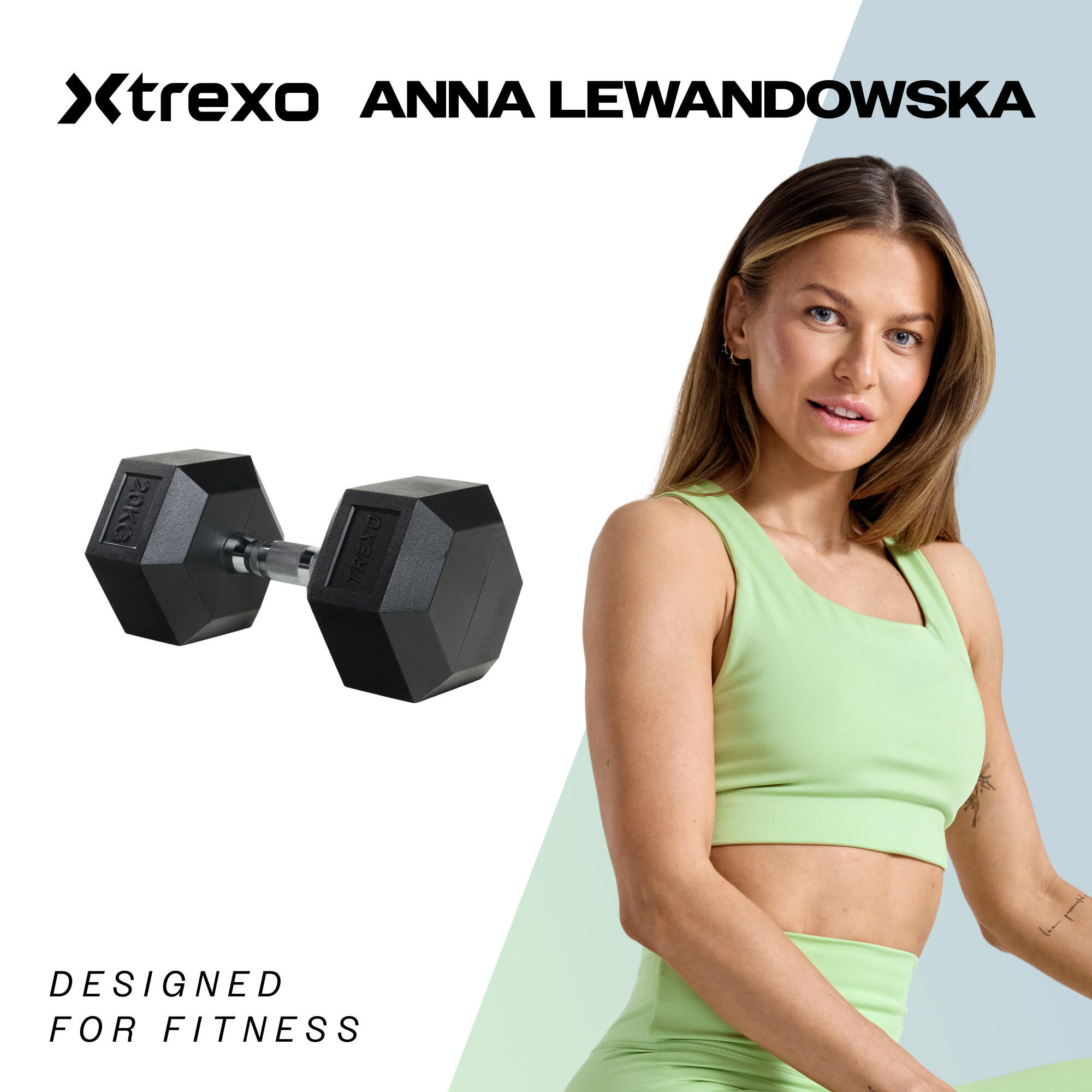 Haltère caoutchouté XTREXO Hex 20 kg 2/7