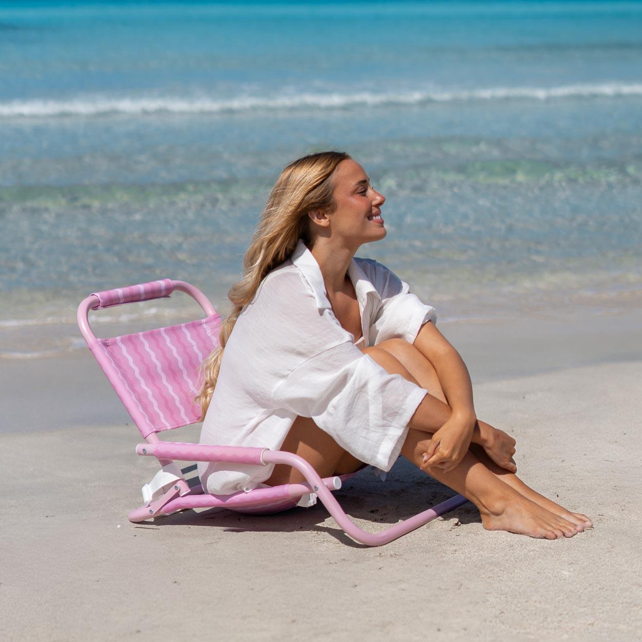 Flamingueo silla playa baja plegable aluminio poliéster rosa 2/7