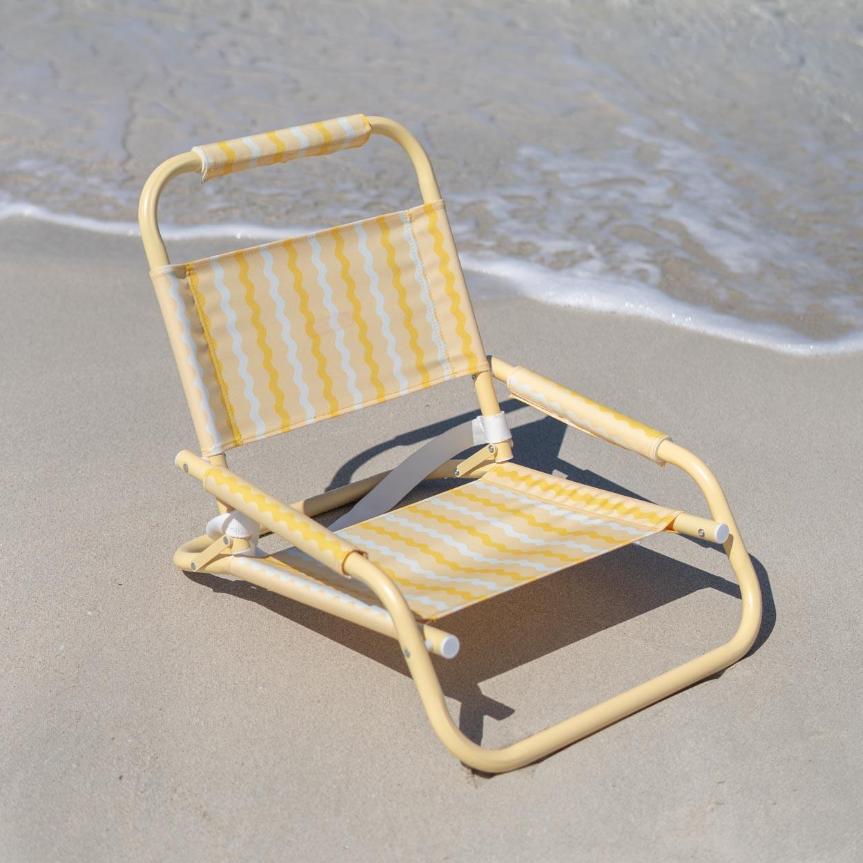 Flamingueo silla playa baja plegable aluminio poliéster amarillo 5/6