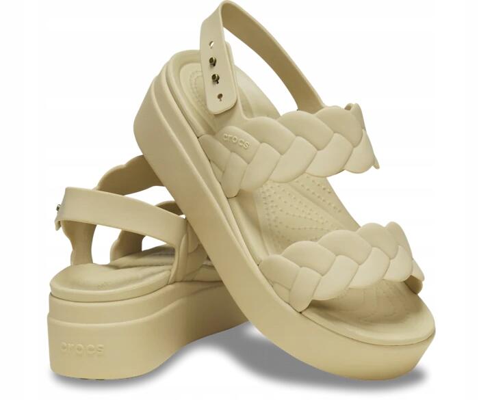 Női gyalogláshoz szandál puha talpú Crocs Brooklyn Woven Upper Low Wedge 2/6