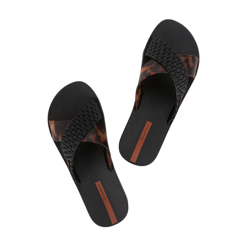 Șlapi de damă Ipanema Sense Slide negri cu curele împletite