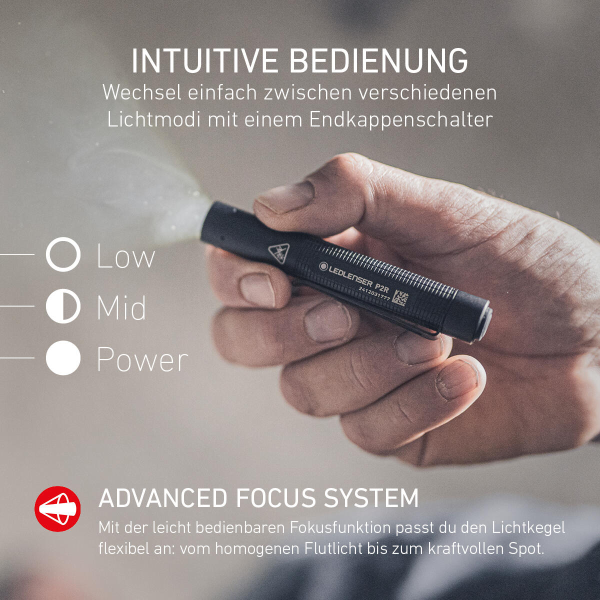 Lampe torche LED rechargeable - 200 lm, IP54, portée 90 m, USB-C - P2R 4/7