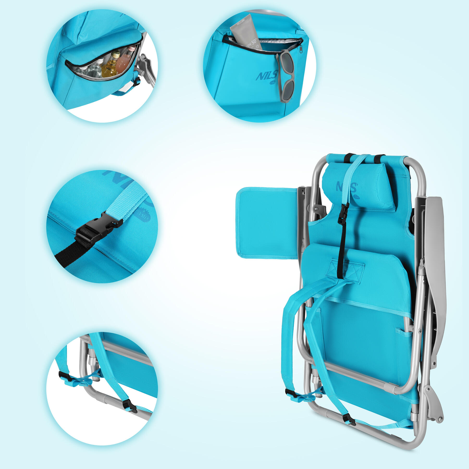 3-in-1 faltbarer Strandstuhl NC3308 Nils Camp für Strand  mit Rucksackfunktion 2/7