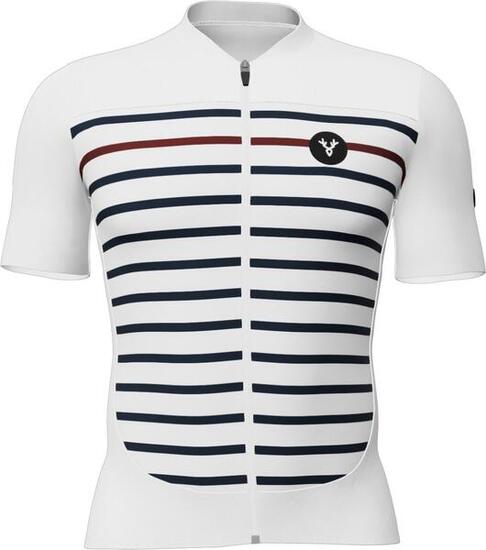 Maillot Manches Courtes LeBram Ventoux Marinière Édition Limitée Blanc Bleu Bord