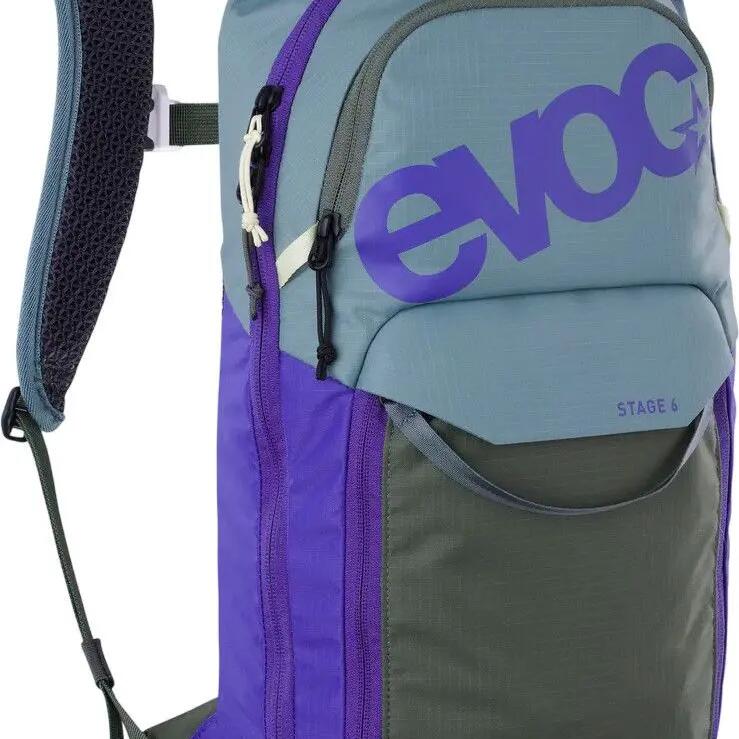 Evoc Stage 6L Backpack in Steel, Violet, and Dark Green