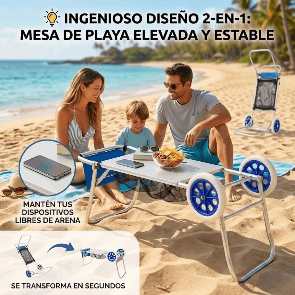 DEVESSPORT Carro de Playa Multifuncion Convertible en Mesa Plegable 5/8