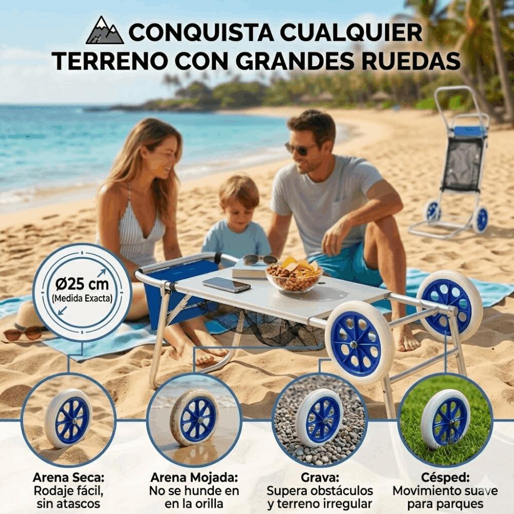 DEVESSPORT Carro de Playa Multifuncion Convertible en Mesa Plegable 4/8