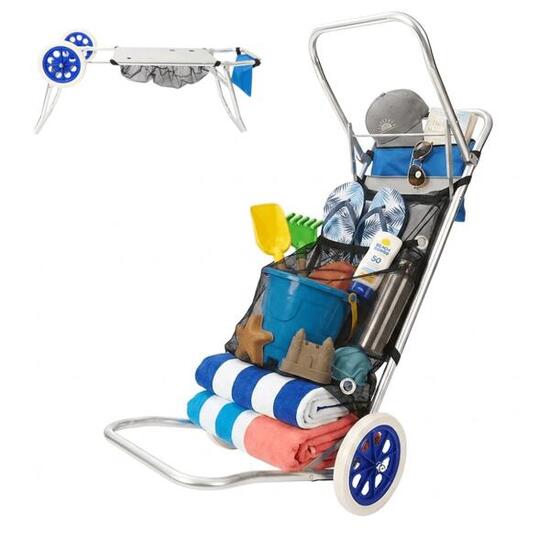 DEVESSPORT Chariot de Plage Multifonction Convertible en Table Pliante