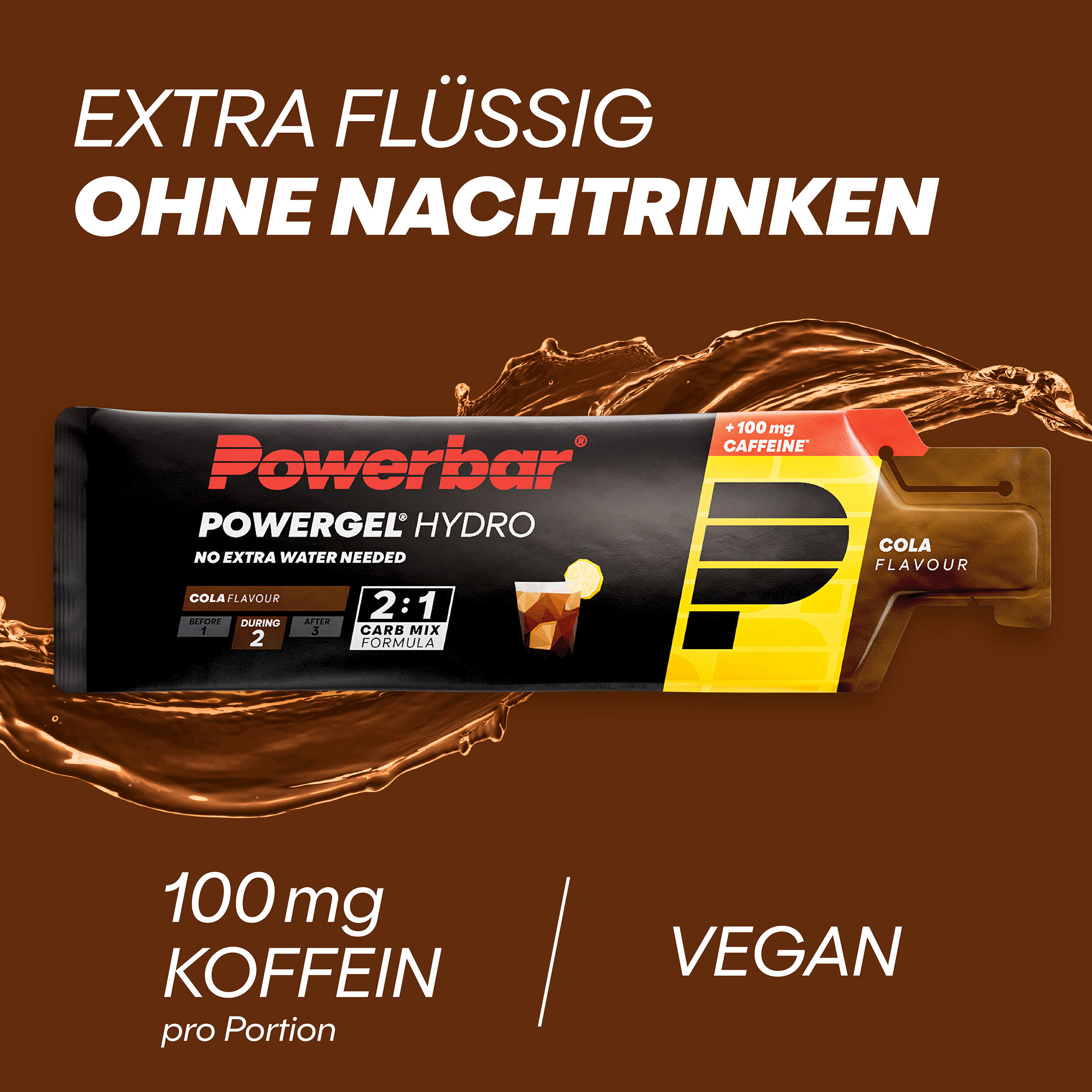 PowerGel Hydro Cola 9x67ml High Carb Energie Gel Natrium 100mg Koffein 3/5