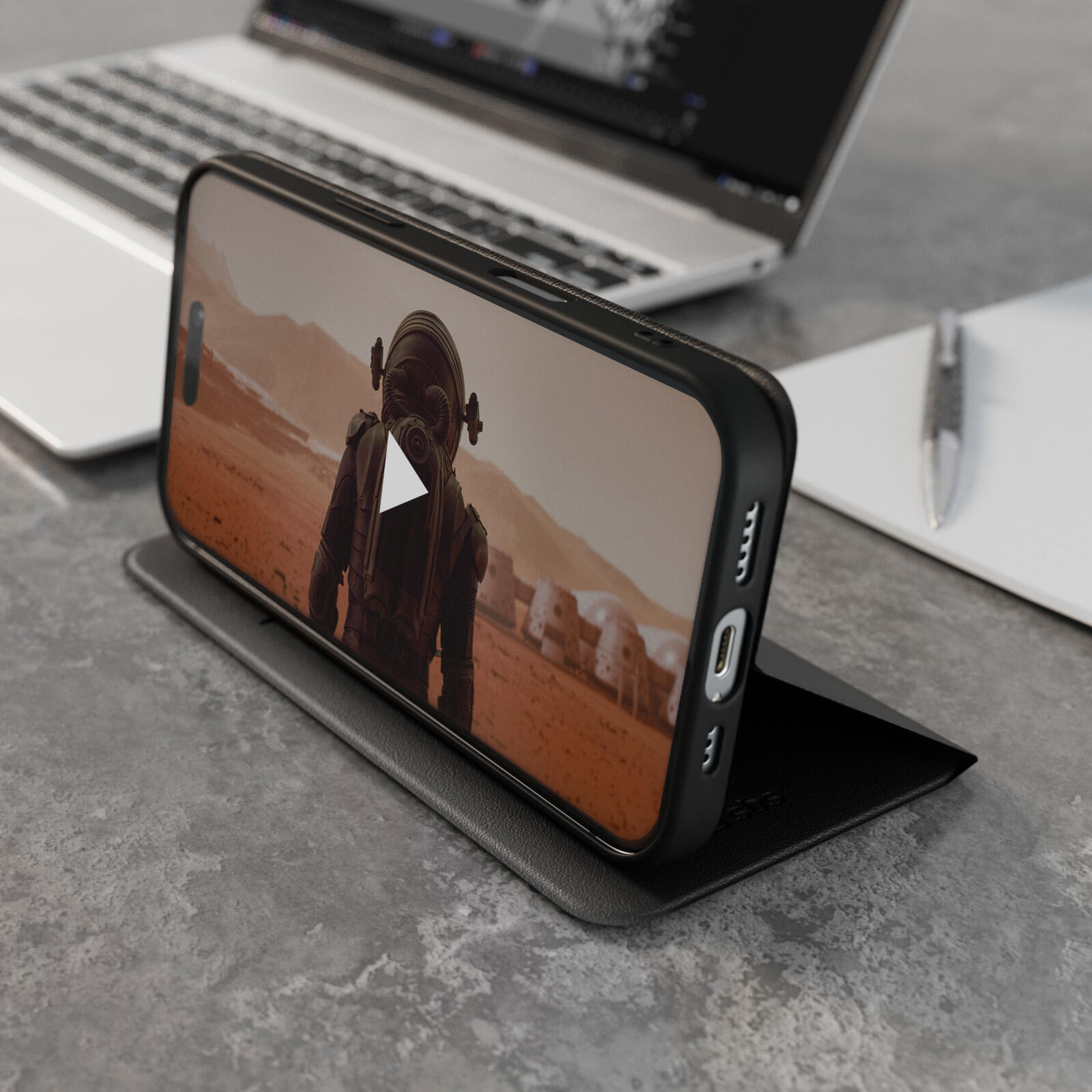 Étui portefeuille avec support et surface douce au toucher pour iPhone 16 7/7