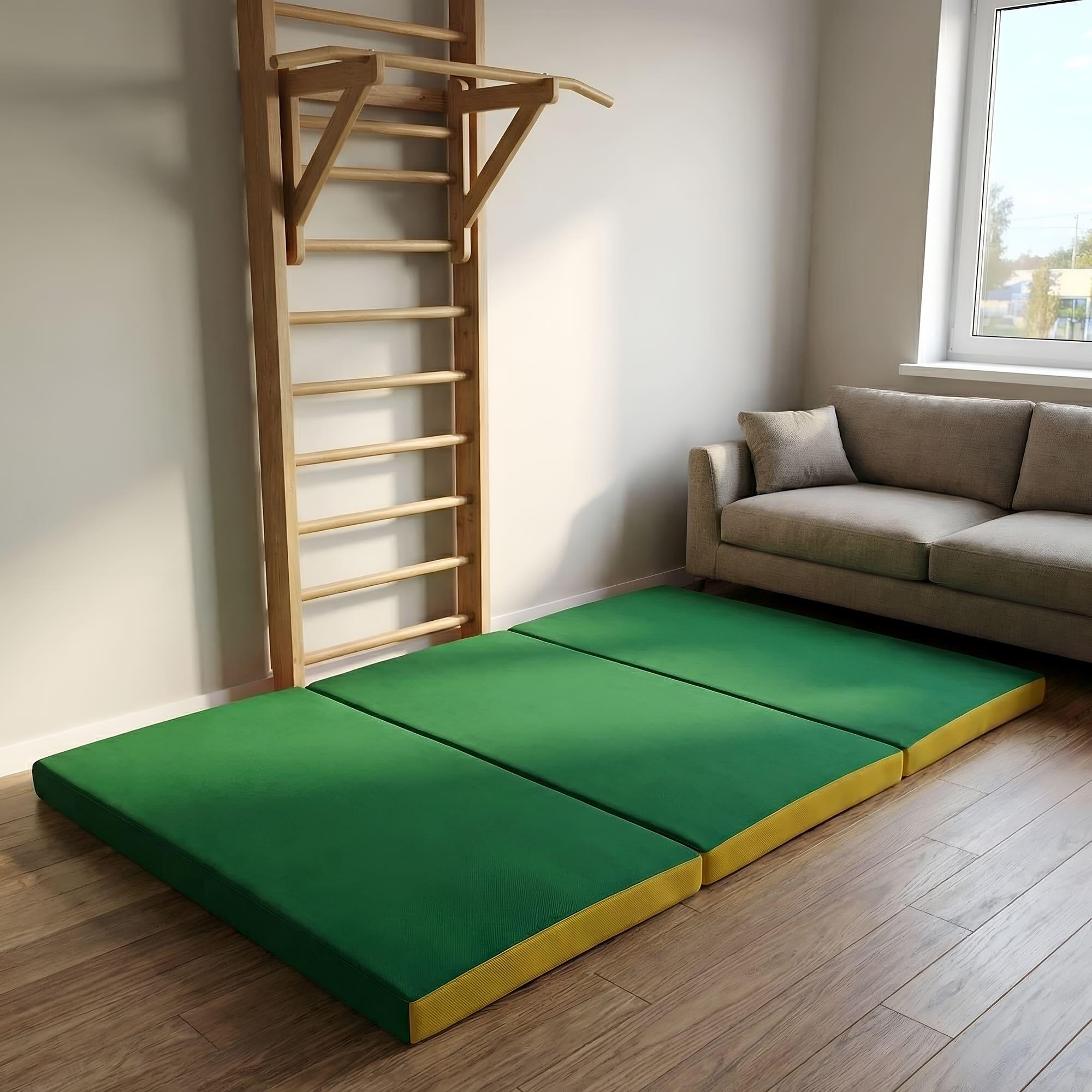 Unisex Gymnastik Fitness Matte Klappbar 3-Teilig 150x100x5cm Grün-Gelb 3/5