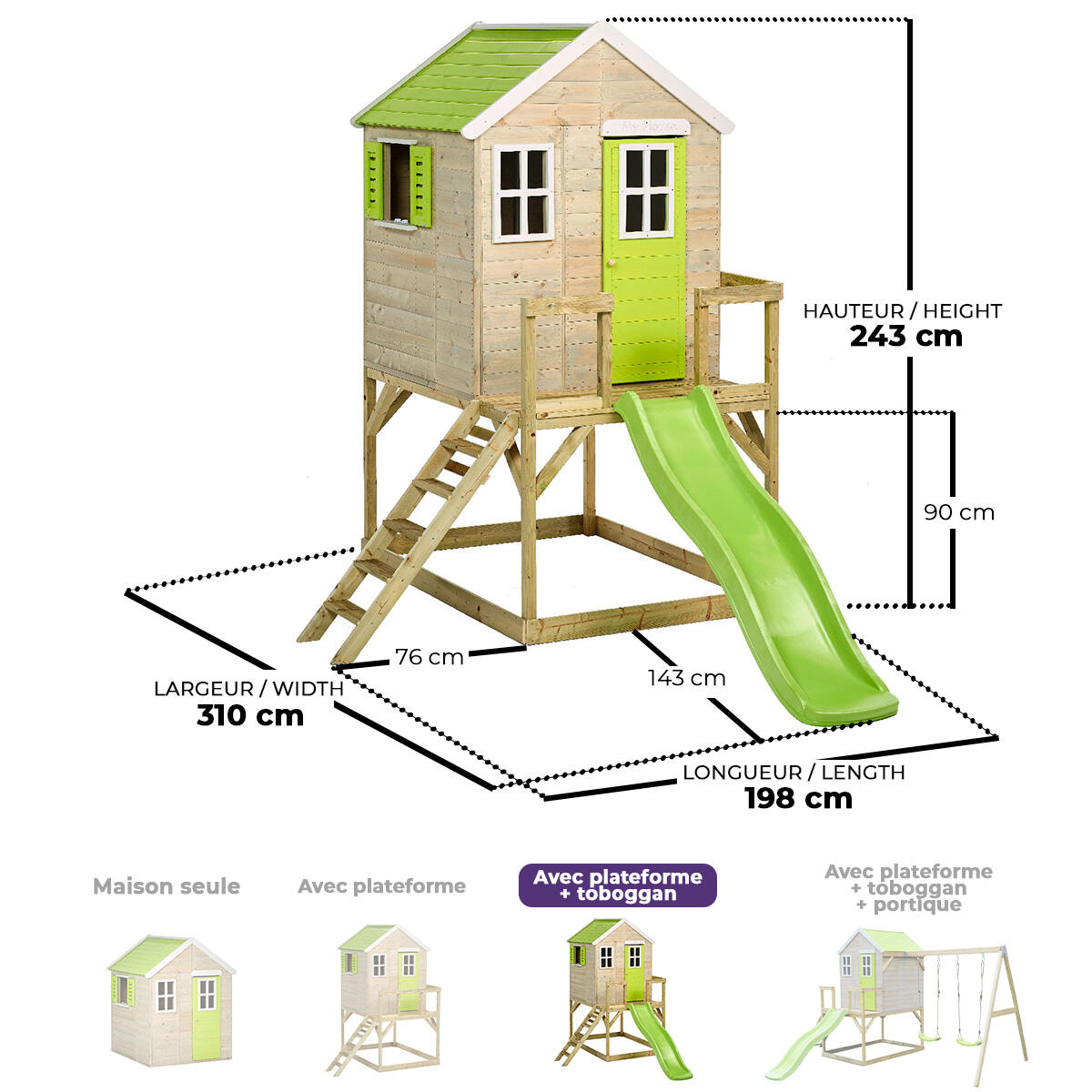 Casita de juegos infantil para jardín - Casita de juegos + plataforma + tobogán 4/5
