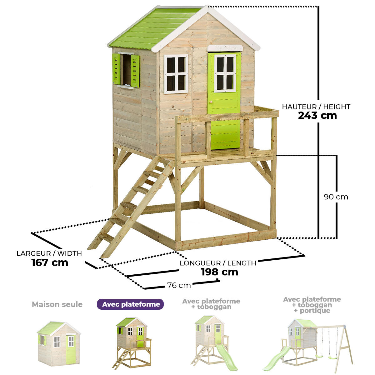 Maisonnette Enfant Extérieur en Bois TINNI avec Plateforme 4/5