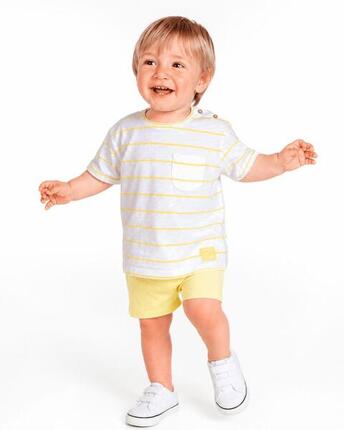 Camiseta de bebé niño a rayas blanco y amarillo