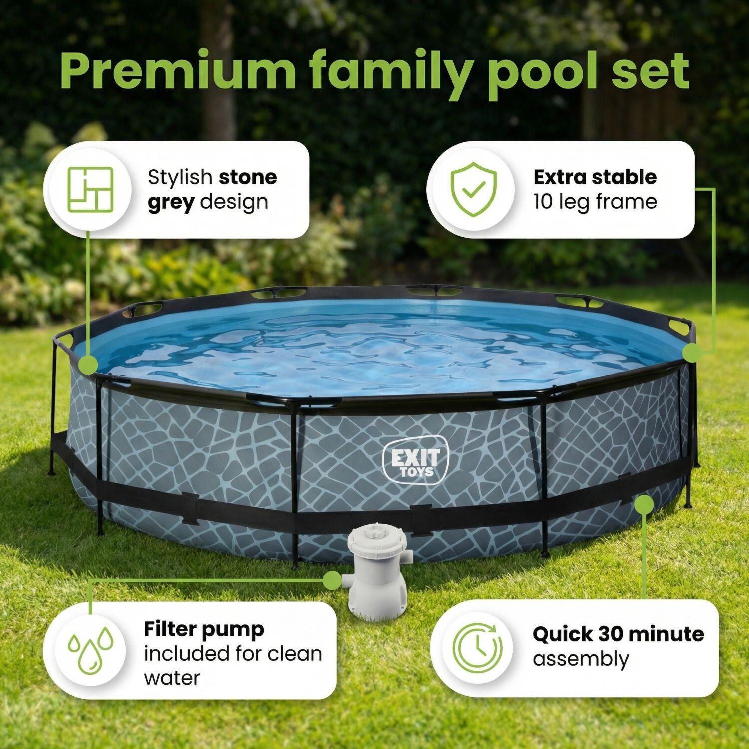 EXIT TOYS Piscina Exit Redonda - Efecto piedra - 360x76 cm - 7-piezas S257 2/7
