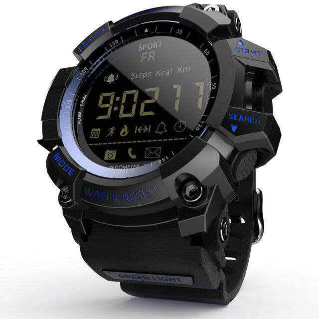 50M Waterproof Rugged Sports Smartwatch - Black with Blue text
