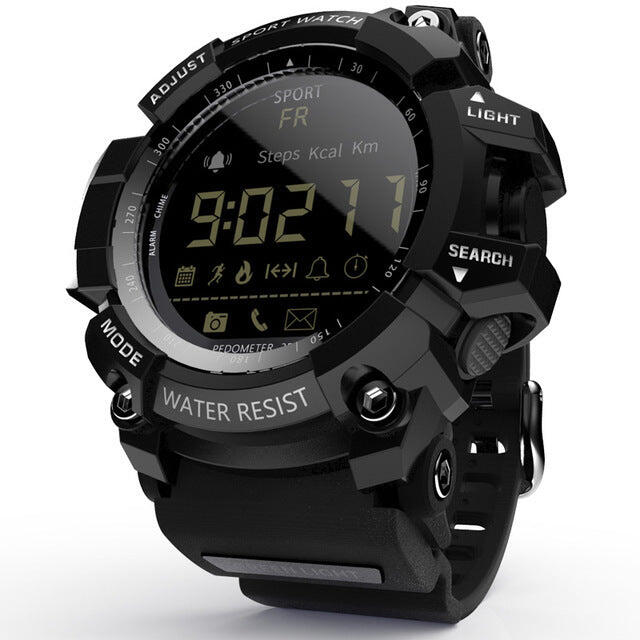 50M Waterproof Rugged Sports Smartwatch - Black with White text