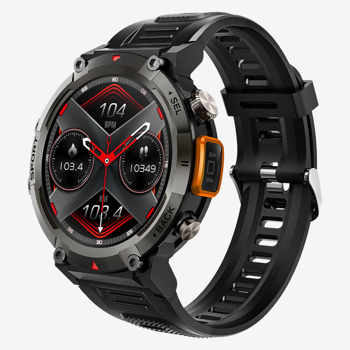 1.45-Inch HD Round Screen Outdoor Smartwatch - Black-Orange