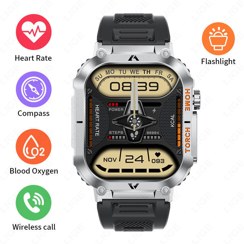 Health Fitness Tracker Smartwatch - Black silicone Silver case