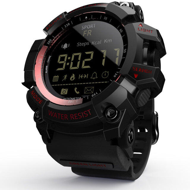 50M Waterproof Rugged Sports Smartwatch - Black with Red text
