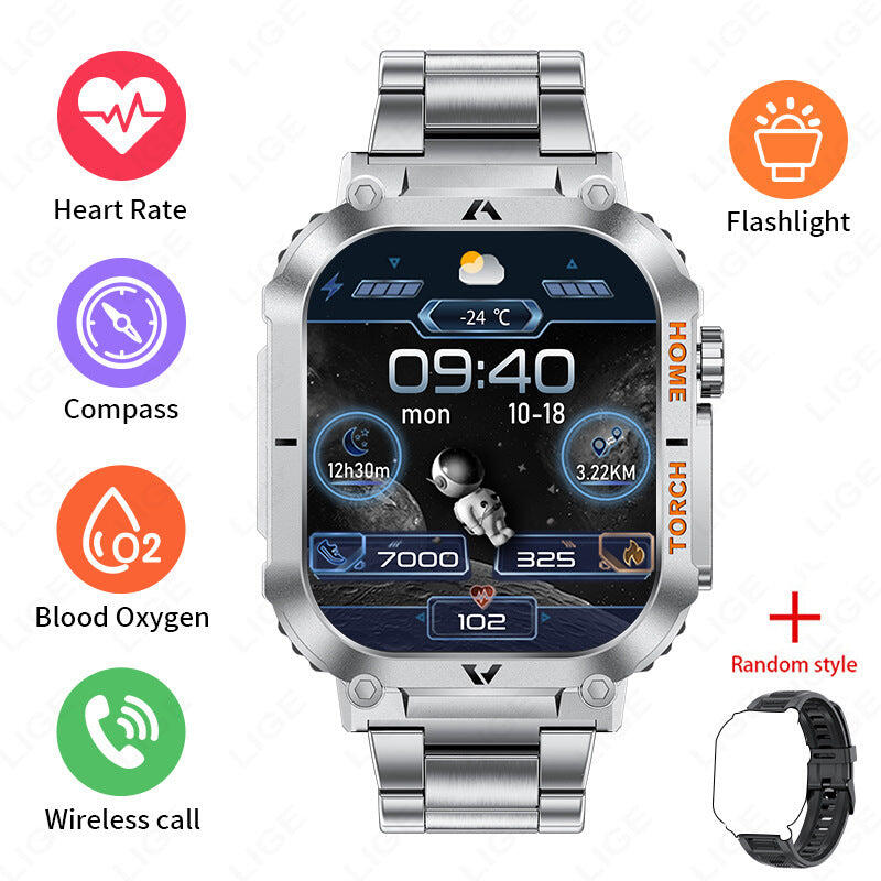 Health Fitness Tracker Smartwatch - Silver case Silver steel and Black silicone