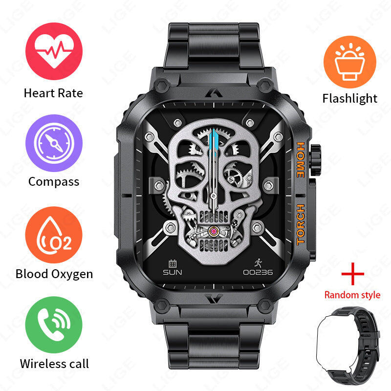 Health Fitness Tracker Smartwatch - Black case Black steel and Black silicone