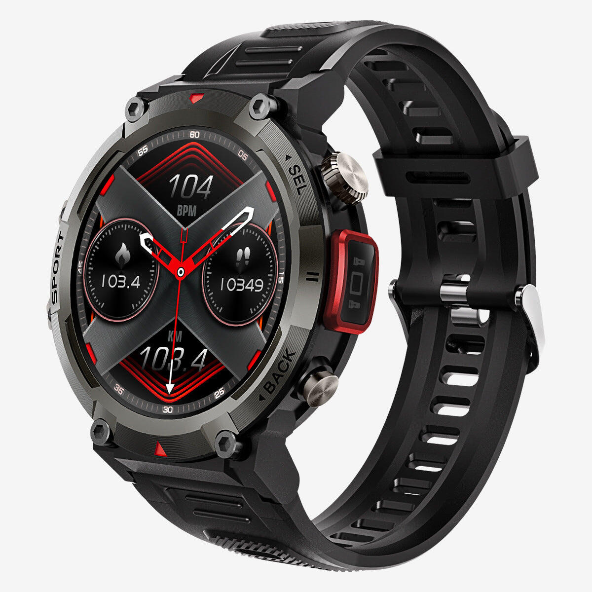 1.45-Inch HD Round Screen Outdoor Smartwatch - Black-Red