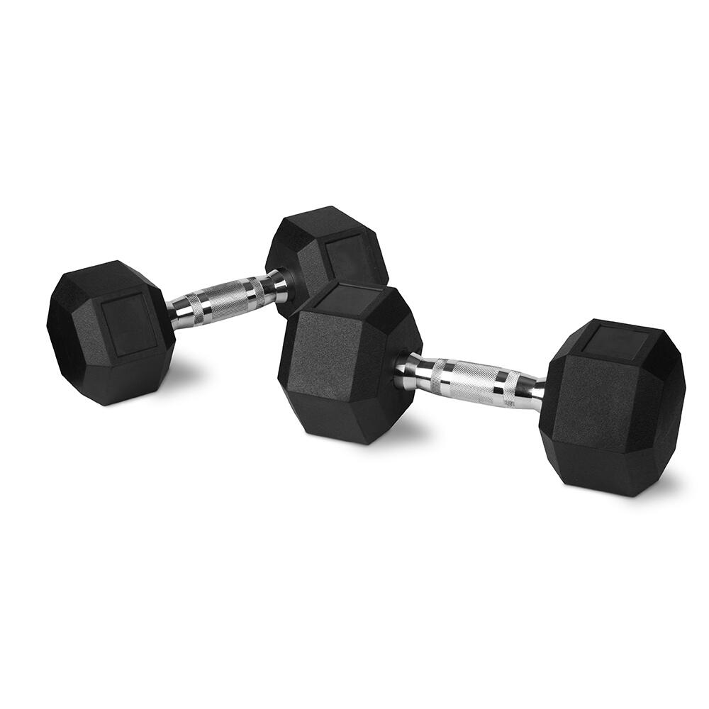 2PK Rubber Hex Dumbbell 10kg Chromed Grip Home Gym Workout Set