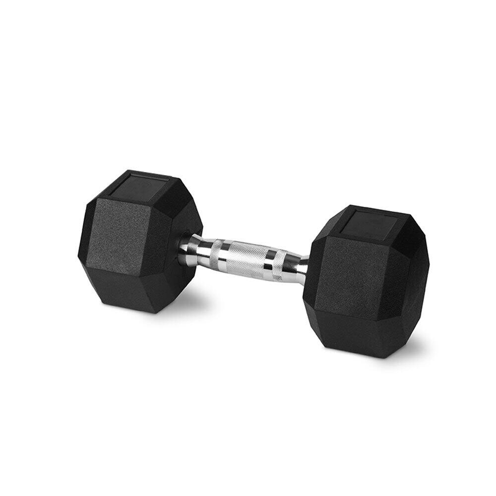2PK Rubber Hex Dumbbell 7kg Chromed Grip Home Gym Workout Set