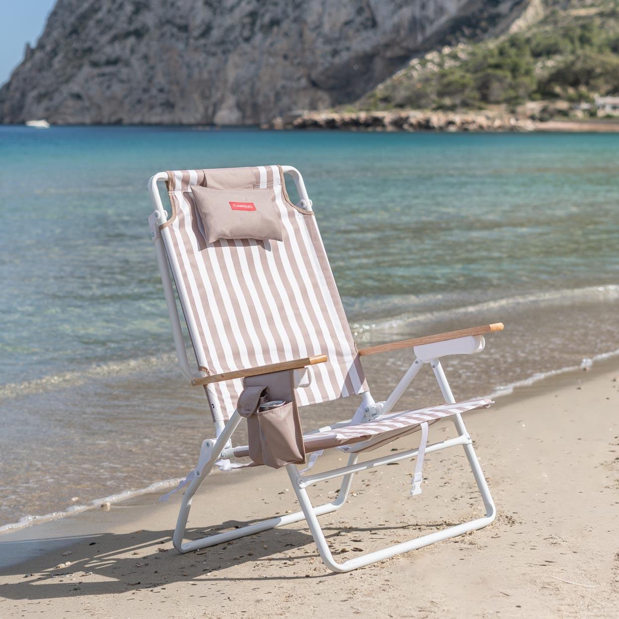 Flamingueo silla playa reclinable 5 posiciones aluminio beige 2/7
