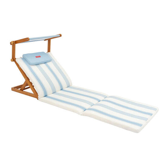 Flamingueo transat pliant bois avec parasol bleu
