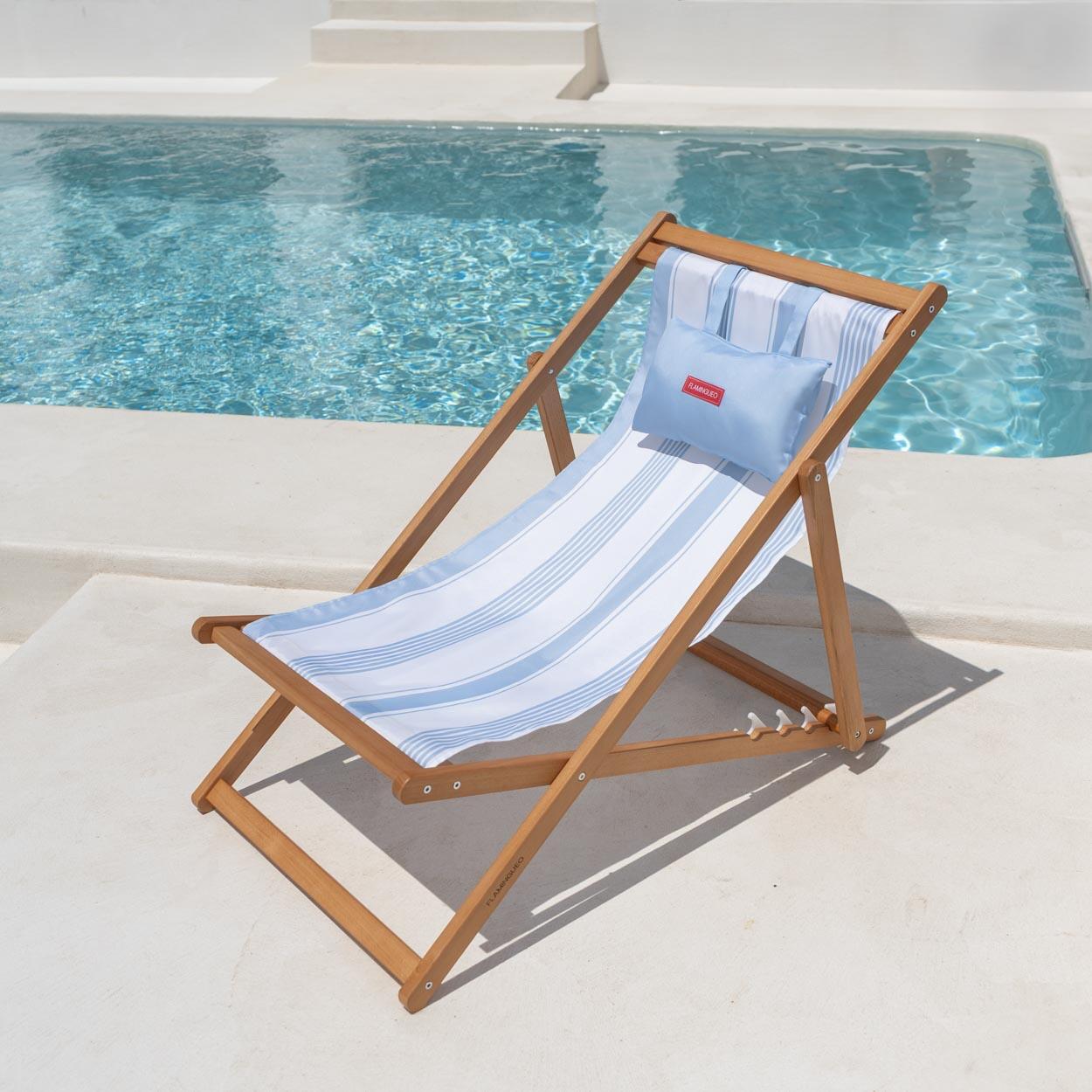 Flamingueo silla playa madera reclinable azul 2/7