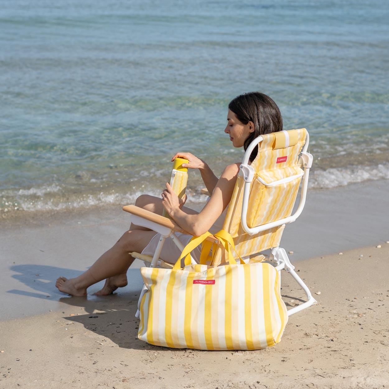 Flamingueo silla playa reclinable 5 posiciones aluminio amarillo 6/7