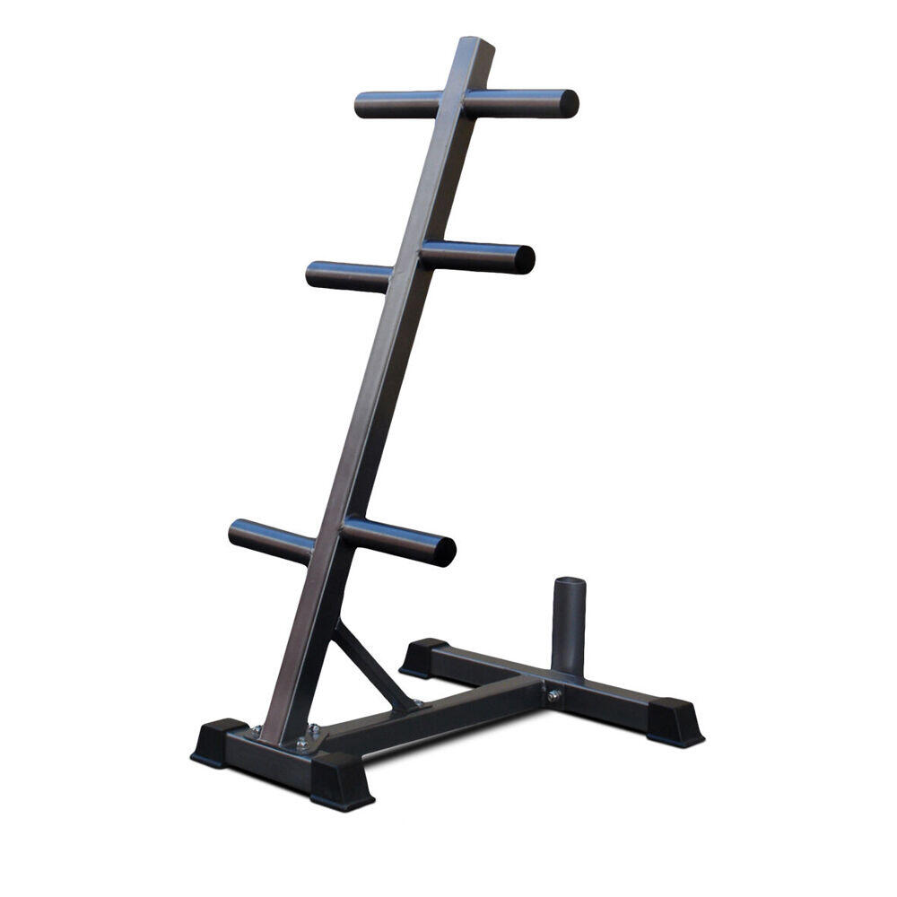 Olympic Weight Plate Tree Rack w/ Bar Holder Home Gym Storage 73x113cm