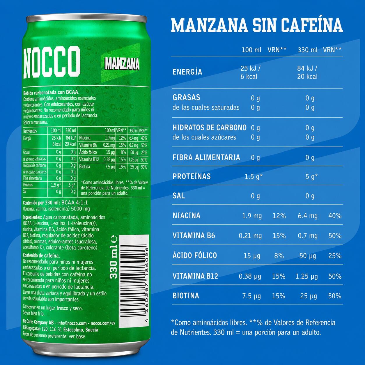 Nocco BCAA+ Manzana (Sin Cafeína) - 330ml Manzana de Nocco 4/4