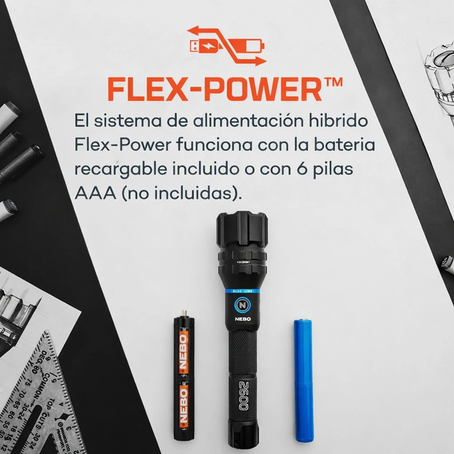 Blueline 2600 Flex – 2600‑lm Rechargeable Flashlight, Flex Power 3/4