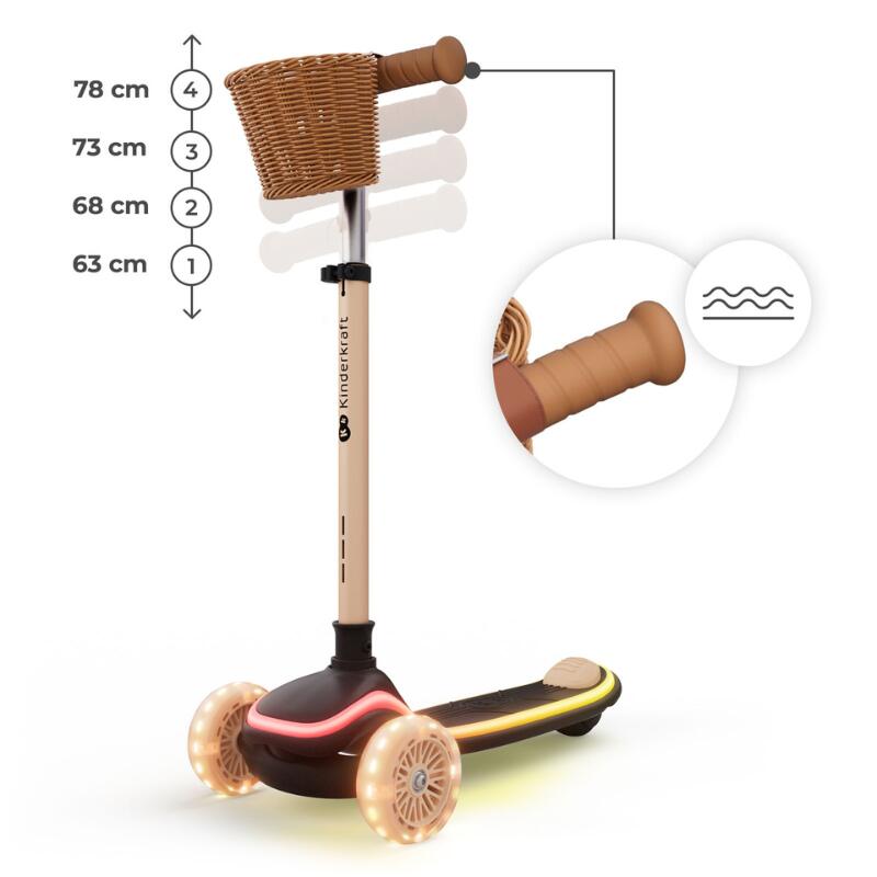 Trotinetă  Kinderkraft RAKET UP, 3 Roți LED, cu șezut, BEIGE