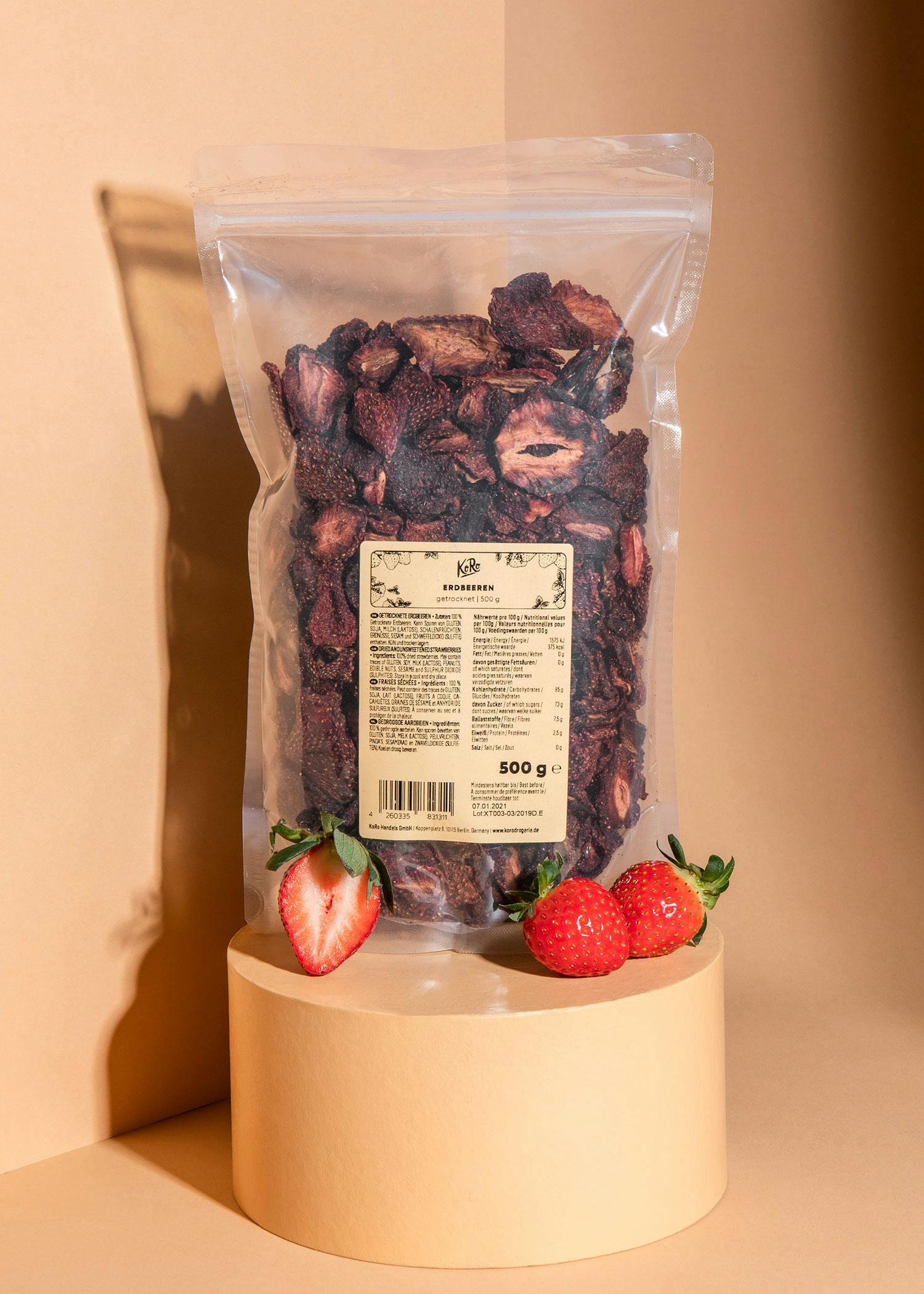 KoRo - Fraises séchées 500 g - fruits séchés sans sucre ajouté et sans soufre 2/5