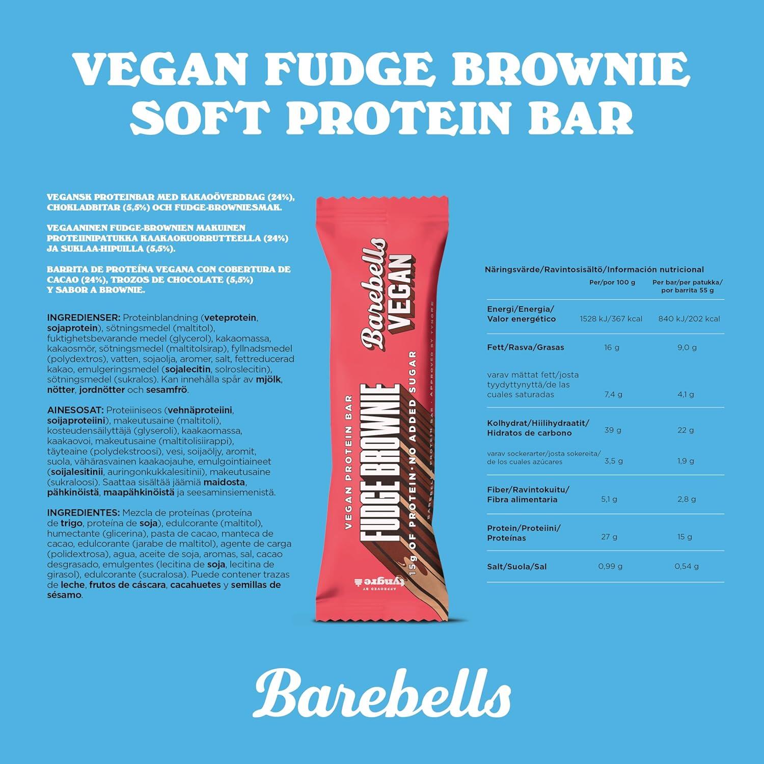 Barritas de Proteína Veganas Fudge Brownie (12x55g) Barebells 3/4