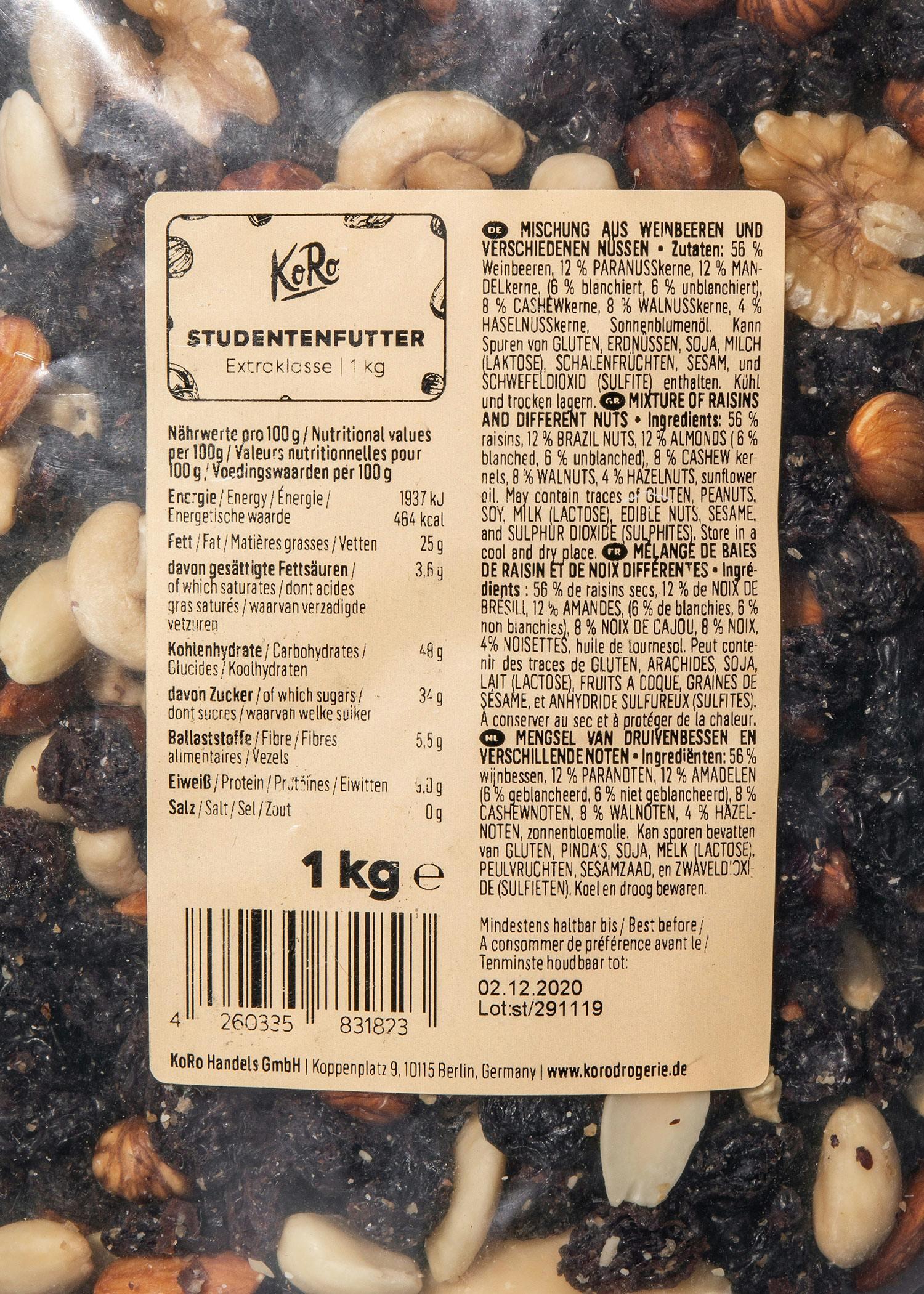 KoRo - Cocktail fruits secs et noix 1 kg - L'encas idéal pour vos déplacements 4/7