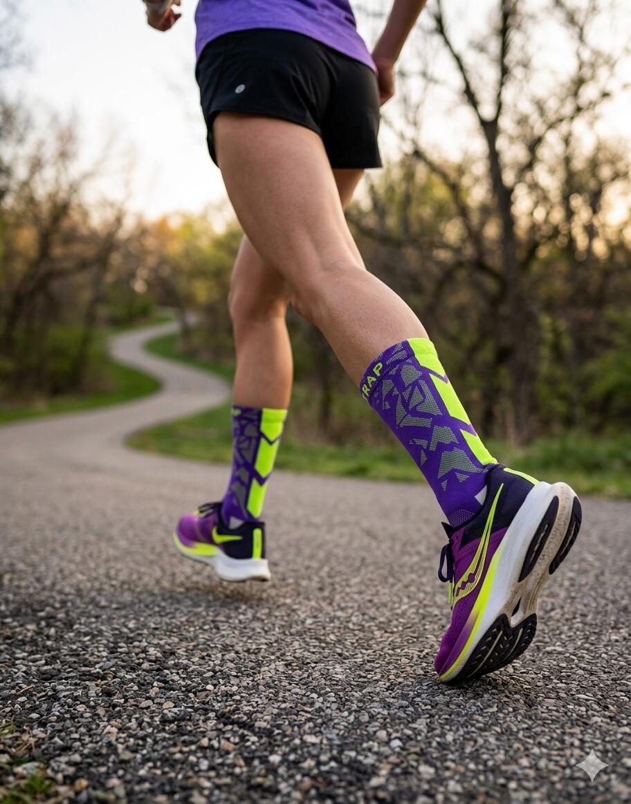 Calze sportive alte, viola e gialle - Tecniche e performanti - Multisport 2/5